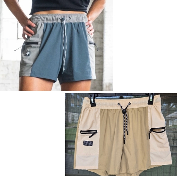 Bearded Goat Women's Summit shorts Khaki/black Drawstring Sz Large - Picture 1 of 13